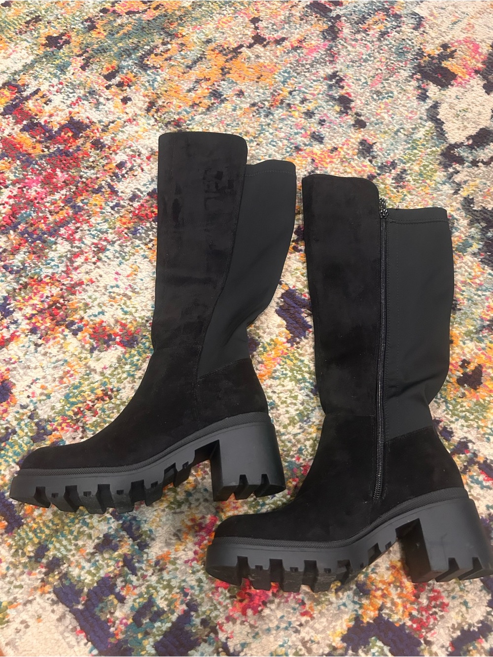 Black Chunky Lug-Sole Knee Boot
